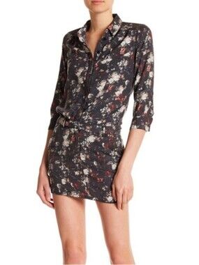 Etienne Marcel Dark Floral Drop‑Waist Shirt Dress — 100% Tencel XS